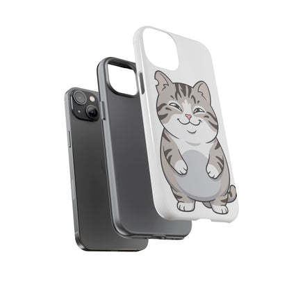 Cute Chubby Cat Phone Case — Protective Tough Case with Smiling Tabby Design