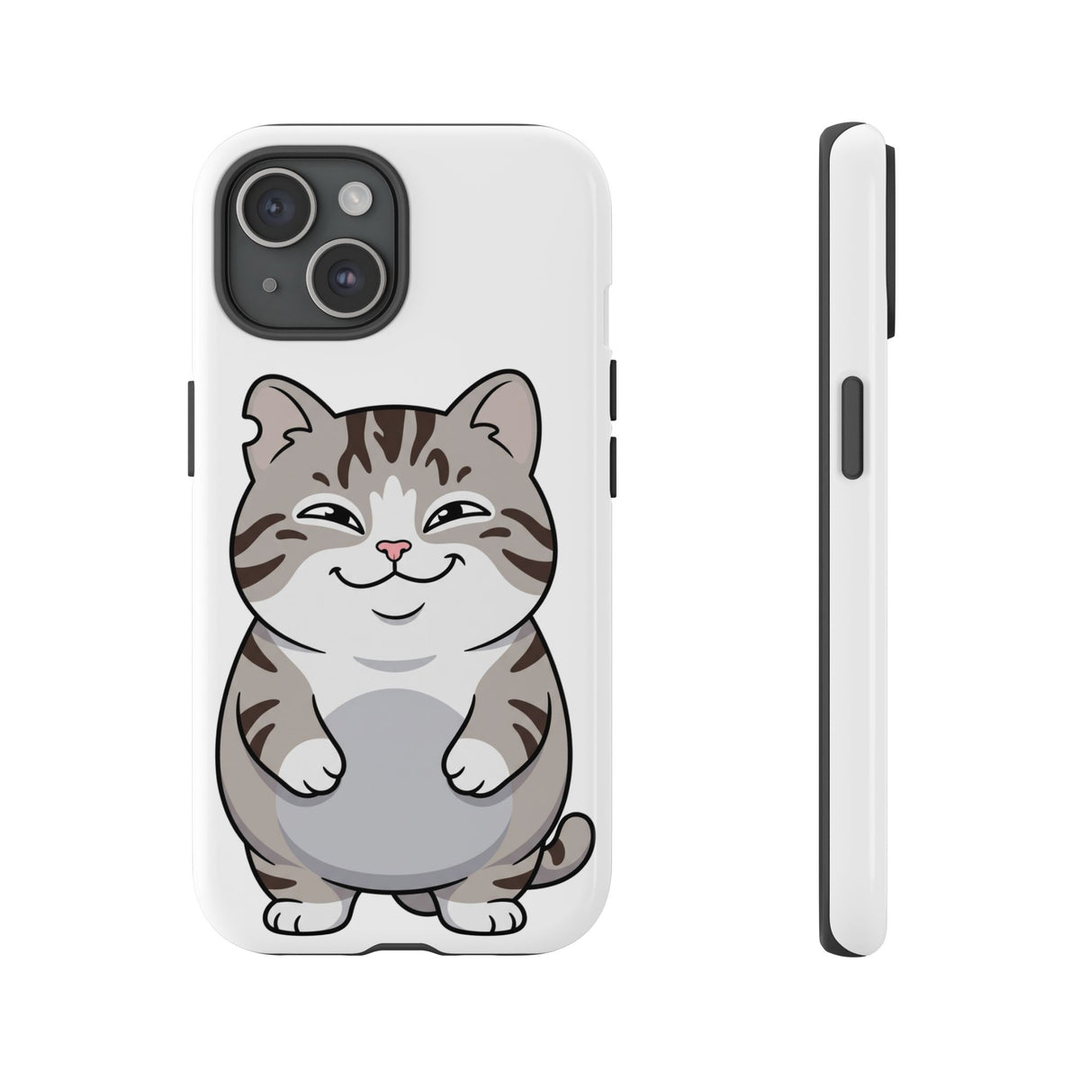 Cute Chubby Cat Phone Case — Protective Tough Case with Smiling Tabby Design