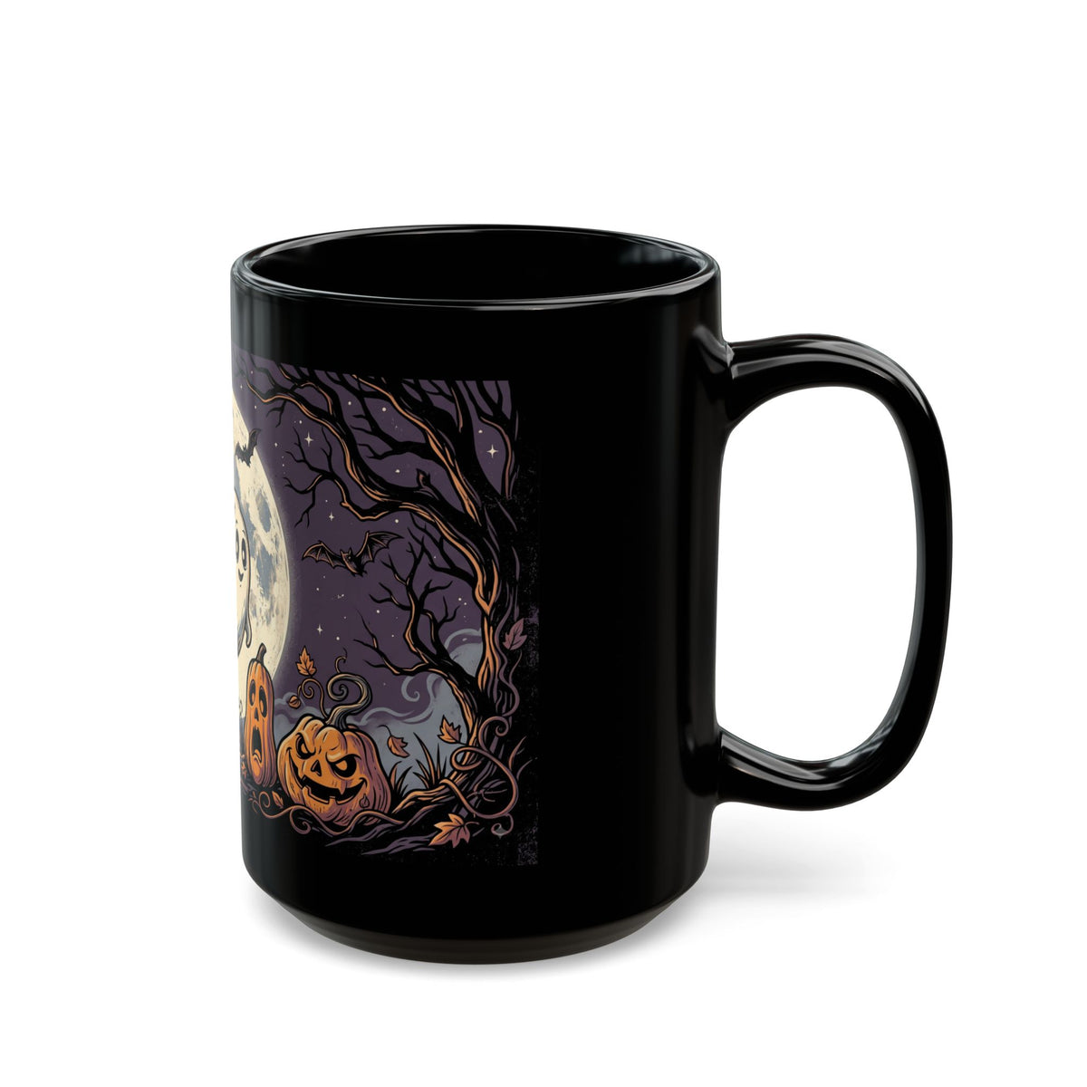 Halloween Ghost & Jack-o'-Lantern Black Mug (11oz, 15oz)