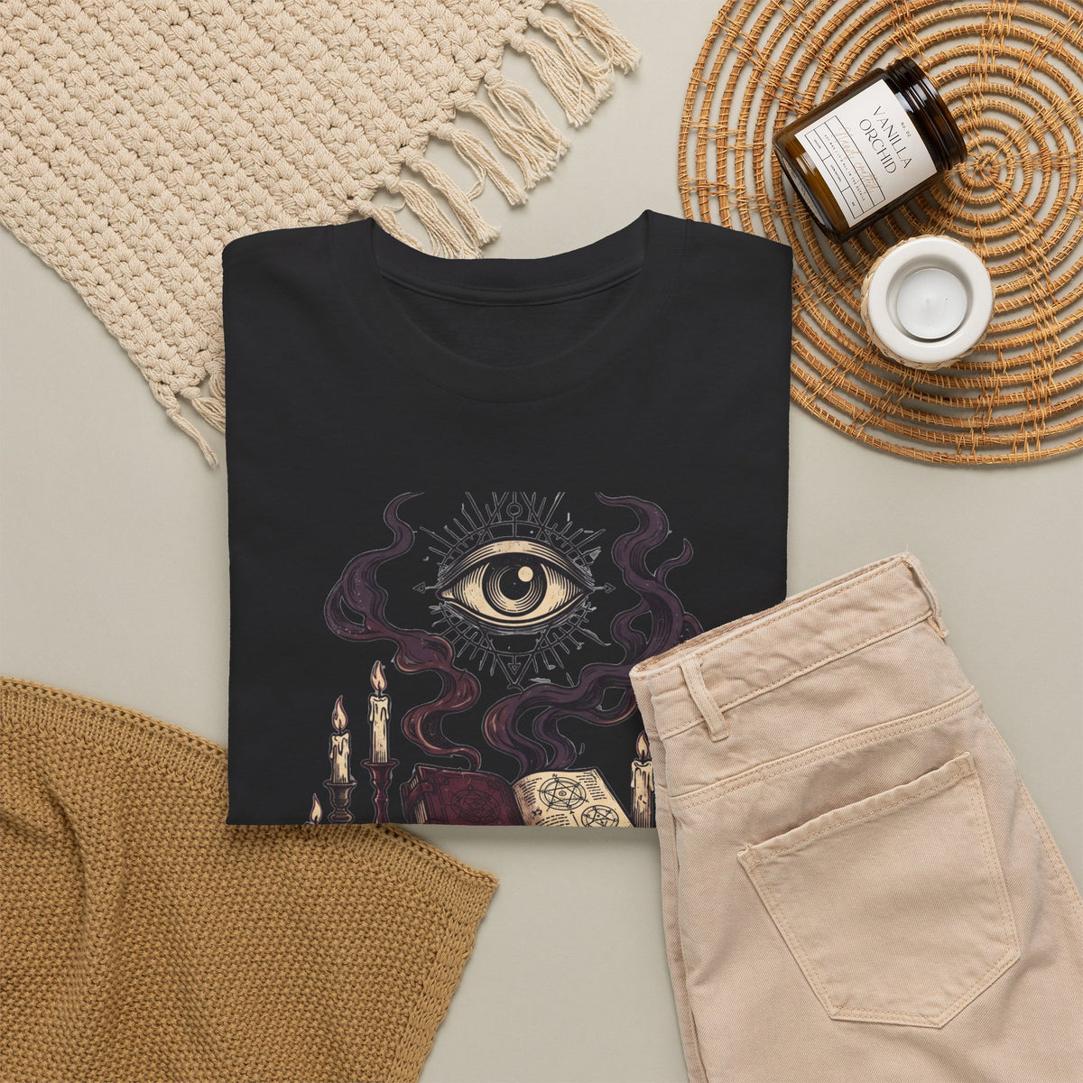 Occult Graphic Tee — "Enter the Unknown" Mystic Eye & Spellbook T-Shirt