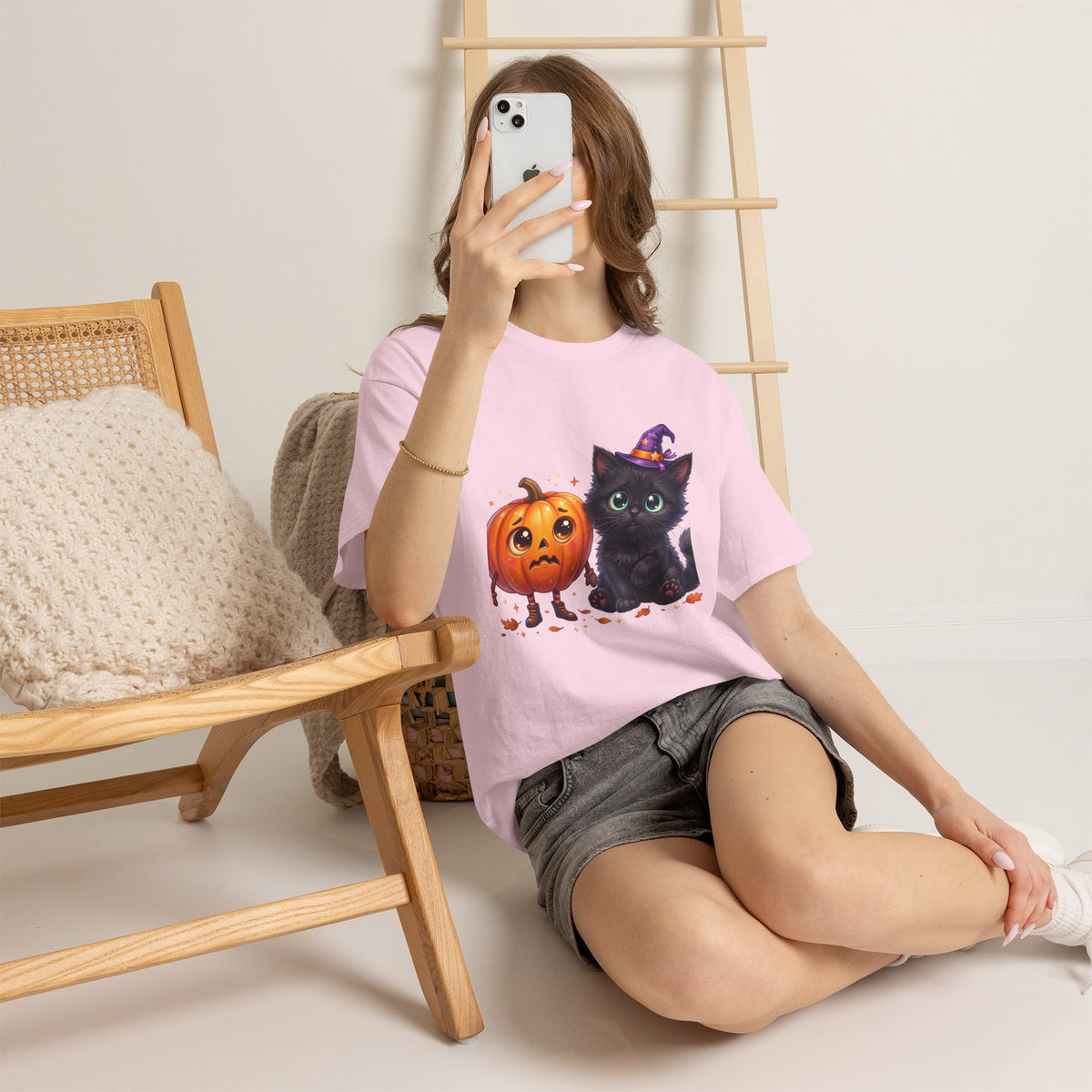 Halloween Black Kitten & Pumpkin T-Shirt
