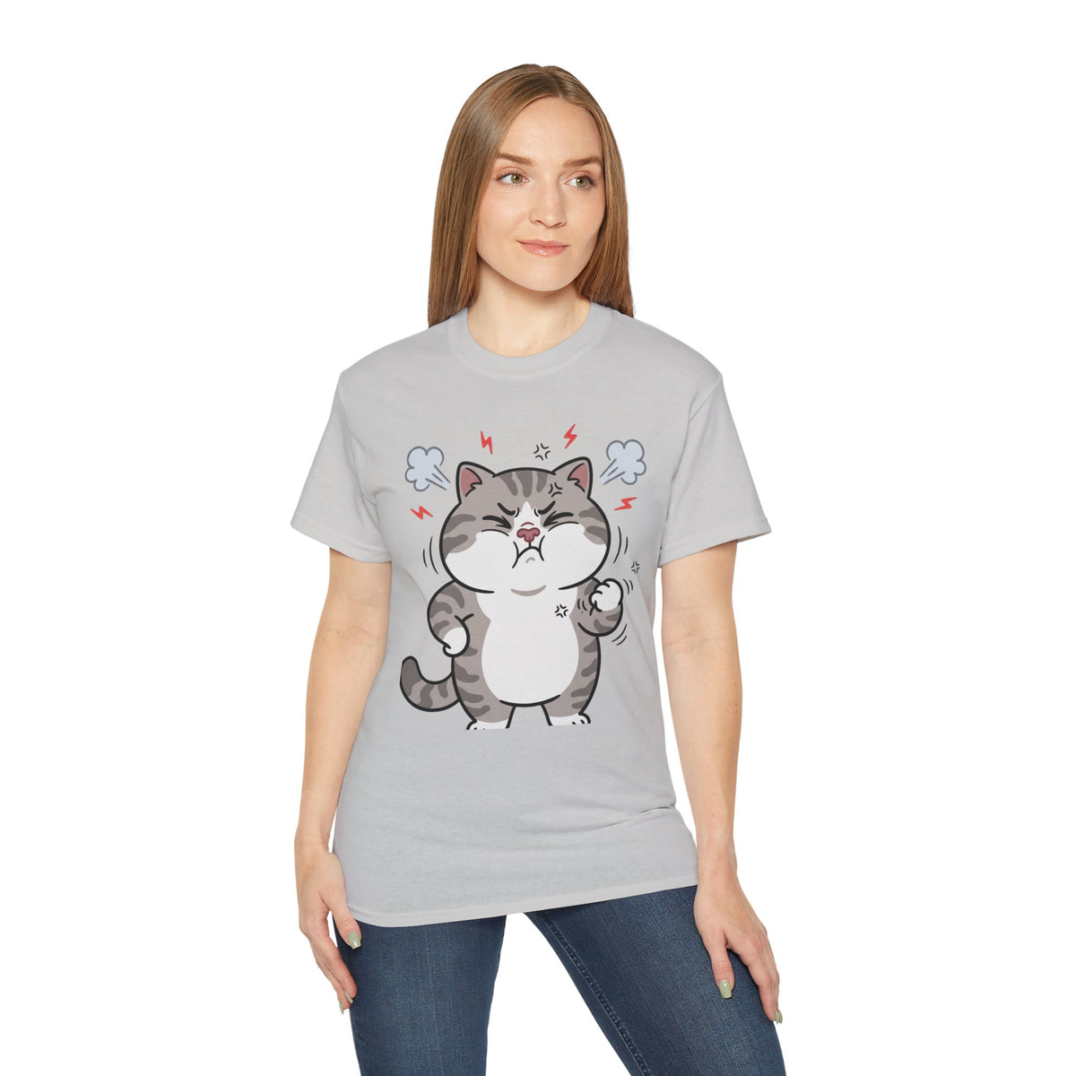 Angry Cute Cat T-Shirt — Cartoon Grumpy Kitty Graphic Tee