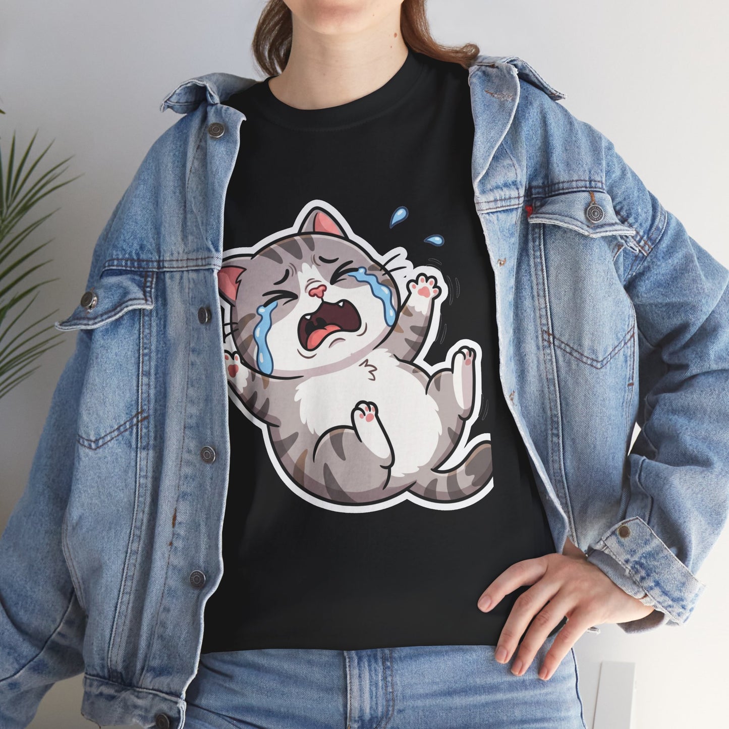 Crying Cartoon Cat T-Shirt — Cute Kawaii Kitten Graphic Tee