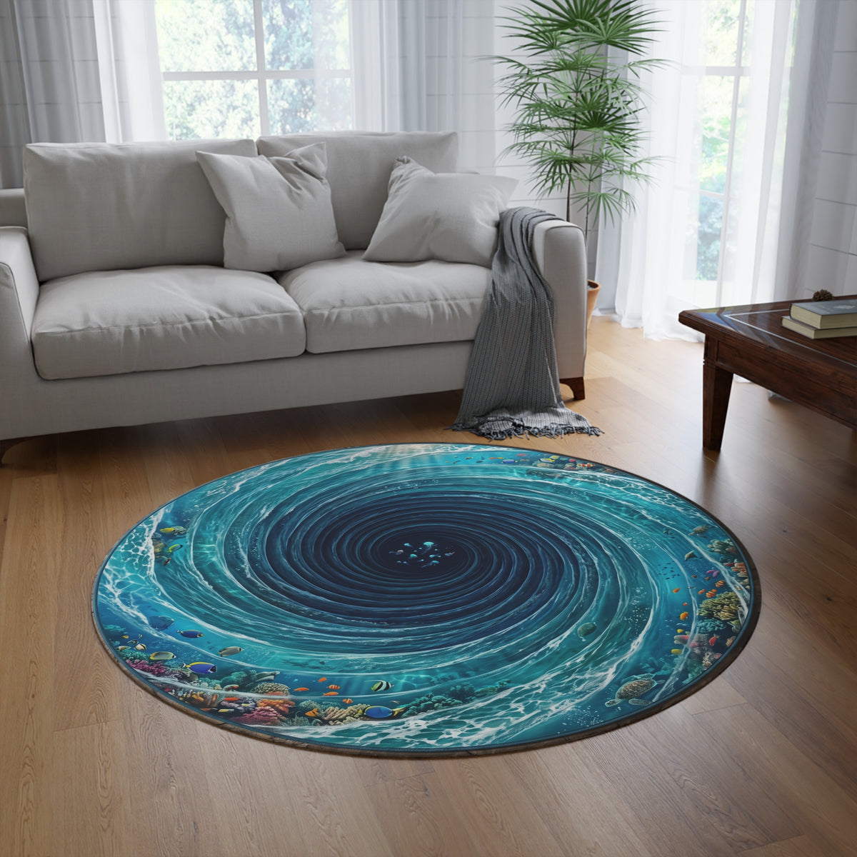 Ocean Whirlpool Round Rug — Nautical Seascape Decorative Floor Mat