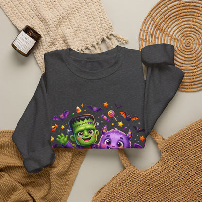 Halloween Monster Crewneck Sweatshirt — Cute Frankenstein, Vampire & Pumpkin Design
