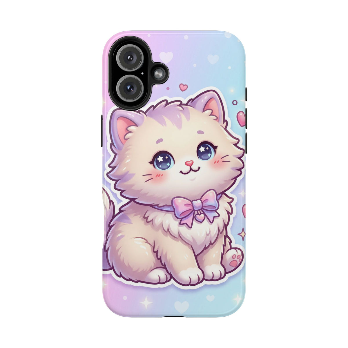 Cute Pastel Kawaii Kitten Tough Phone Case — Cute Cat with Bow Protective Cover