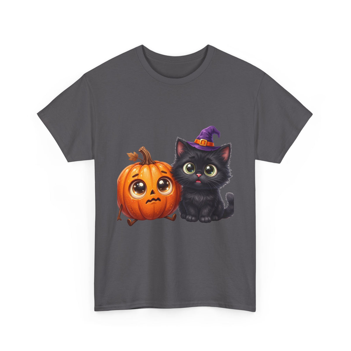 Halloween Black Cat & Pumpkin T‑Shirt — Cute Witch Hat Kitty Fall Tee