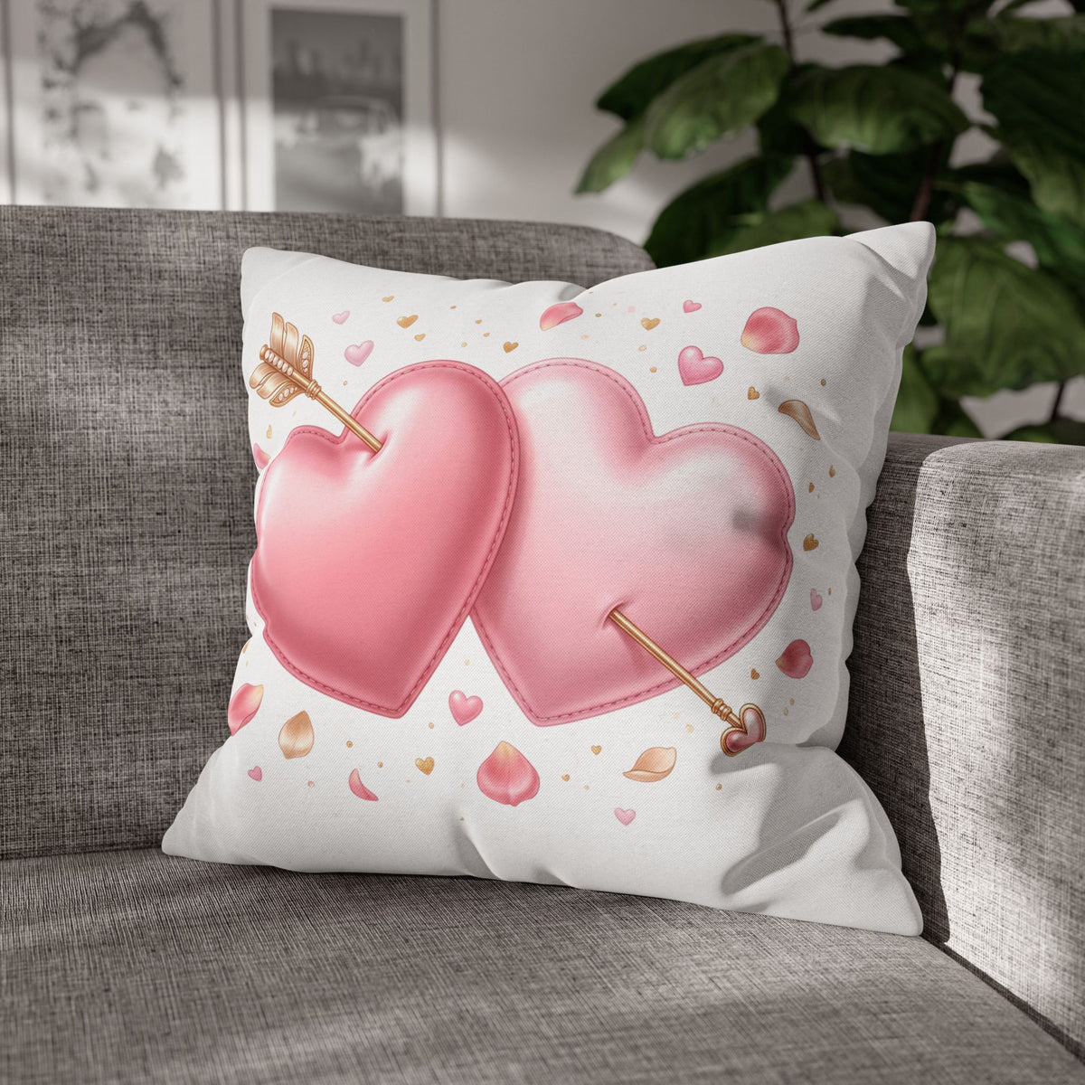 Valentine Pink Double Heart Arrow Decorative Pillowcase