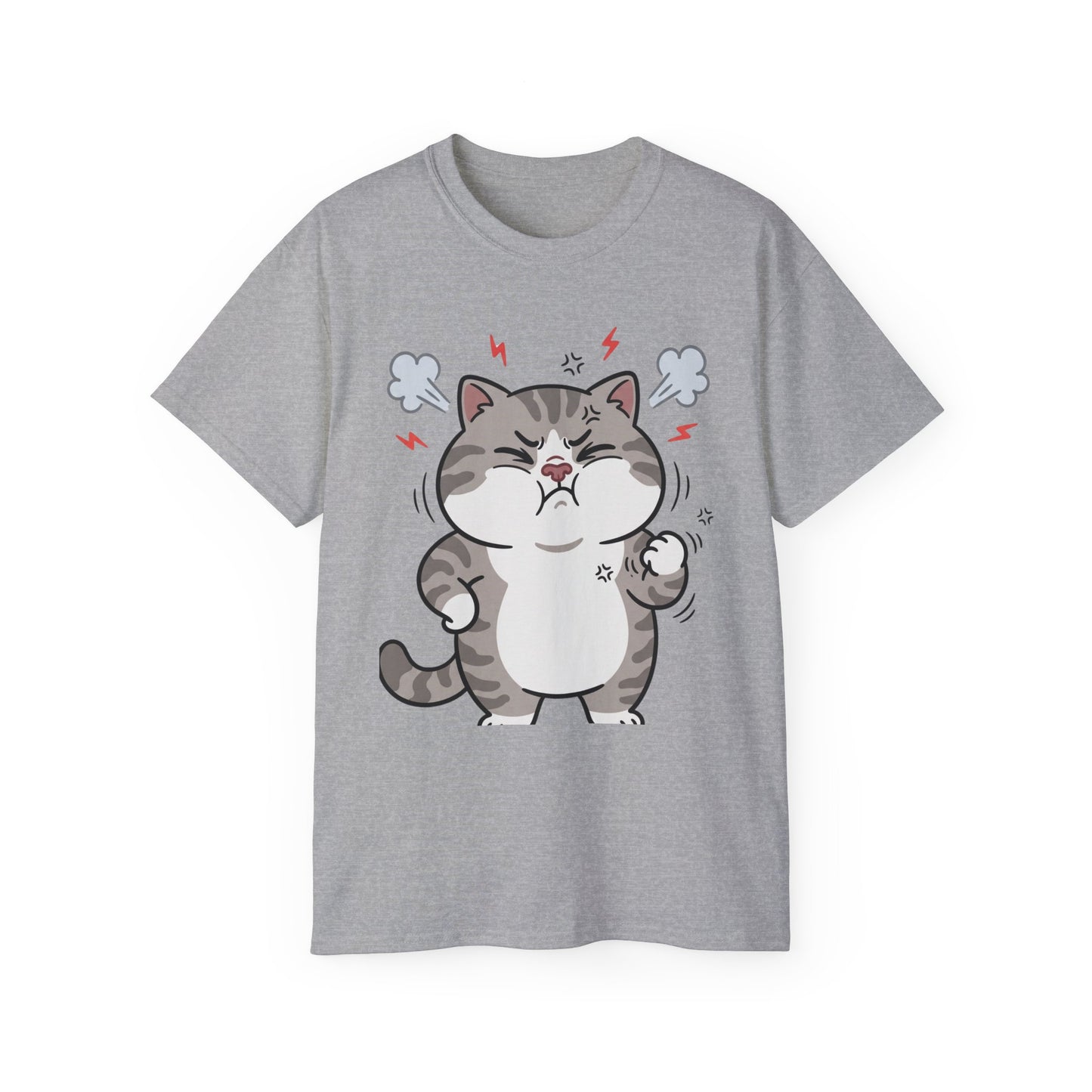 Angry Cute Cat T-Shirt — Cartoon Grumpy Kitty Graphic Tee