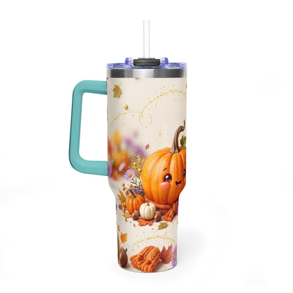 40oz Halloween Cat Vacuum Tumbler with Pumpkin