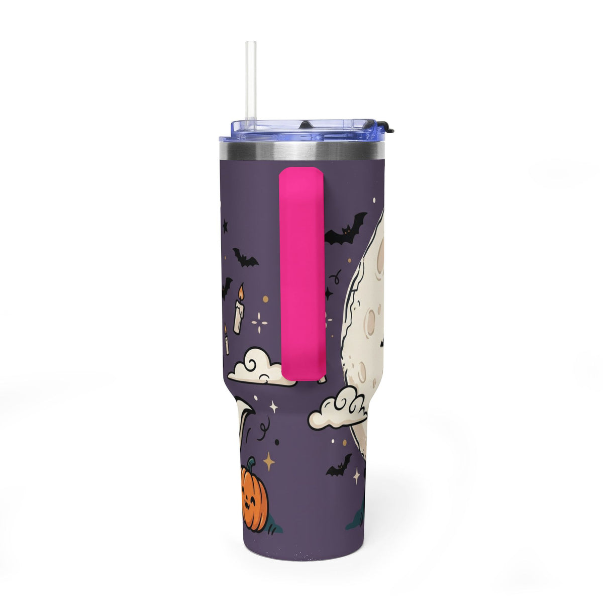40oz Halloween Ghost Thermal Tumbler with Pumpkin and Black Cat