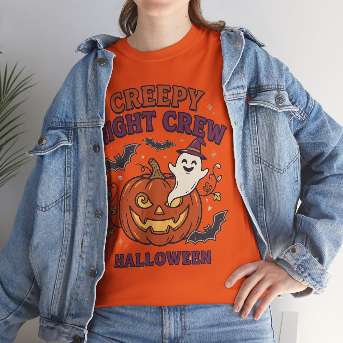 Creepy Night Crew Halloween T‑Shirt — Pumpkin & Ghost Graphic Tee