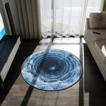 Ice Abyss Round Rug — Blue Glacier Cave Circular Floor Mat