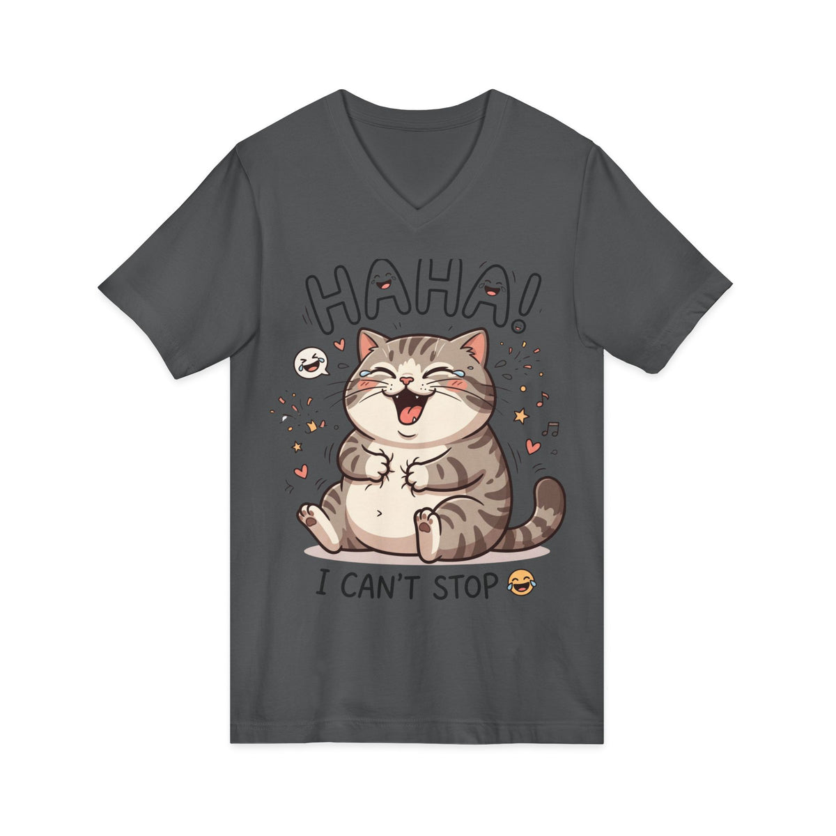 Funny Laughing Cat V-Neck Tee — "HAHA! I Can't Stop" Cute Graphic Shirt