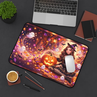 Halloween Witch Desk Mat — Cute Pumpkin & Ghosts Gaming Mouse Pad