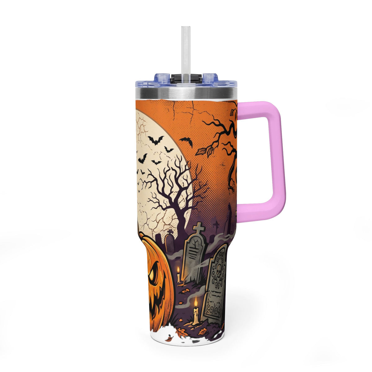 Halloween Pumpkin Tumbler – 40oz Spooky Haunted Graveyard Design