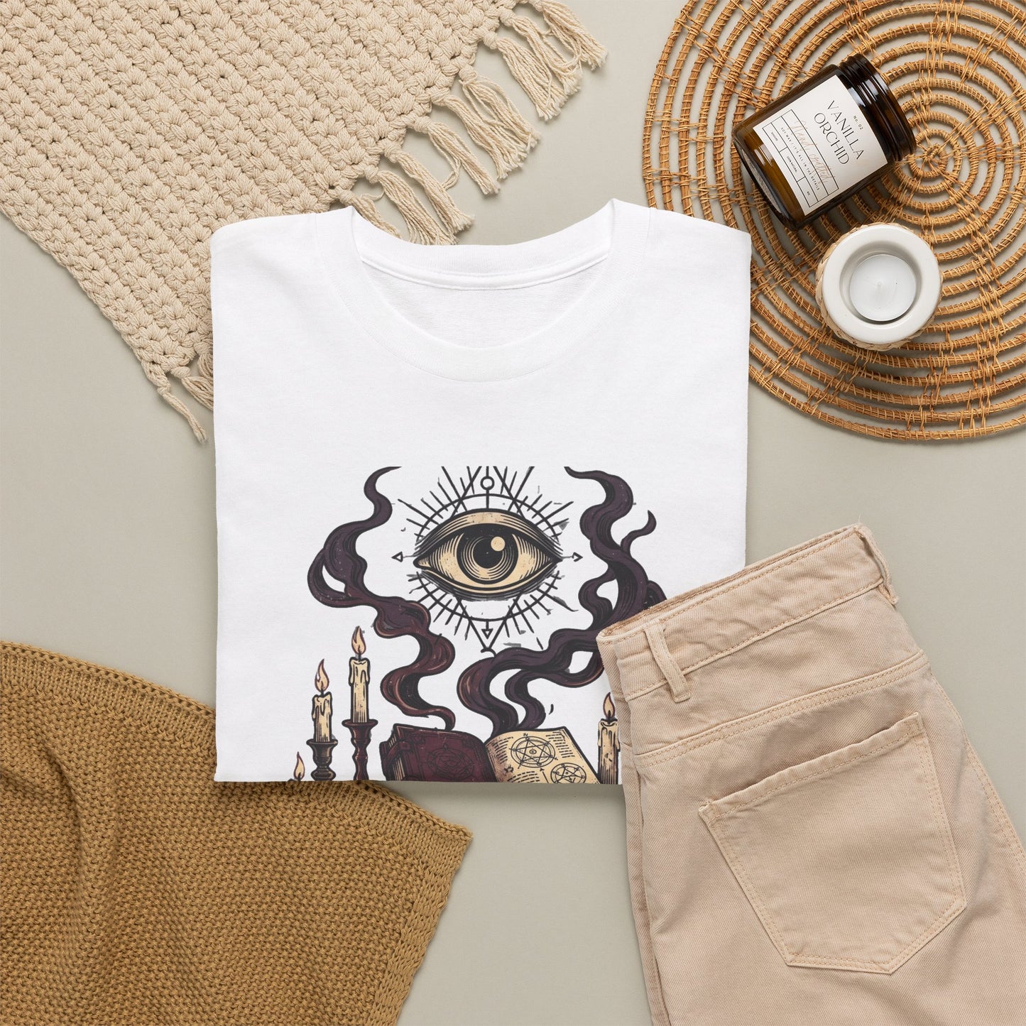 Occult Graphic Tee — "Enter the Unknown" Mystic Eye & Spellbook T-Shirt