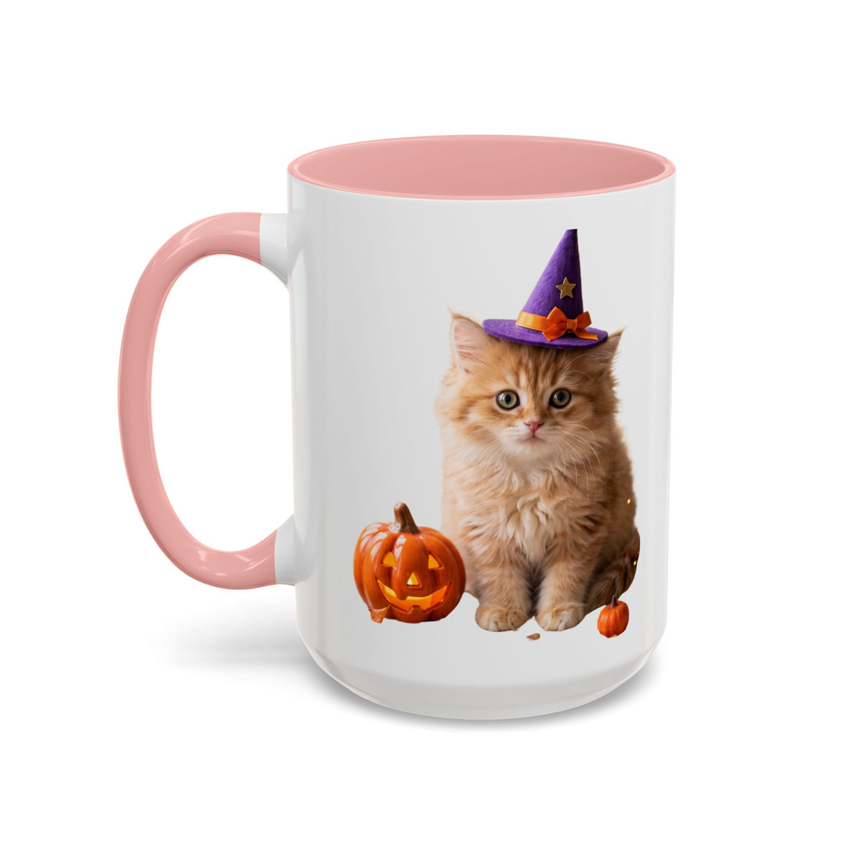 Halloween Cat Coffee Mug with Witch Hat and Pumpkin
