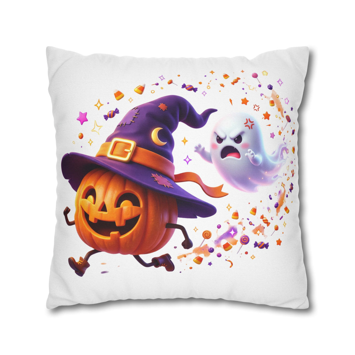 Halloween Pumpkin & Ghost Pillowcase — Cute Spooky Decorative Throw Pillow
