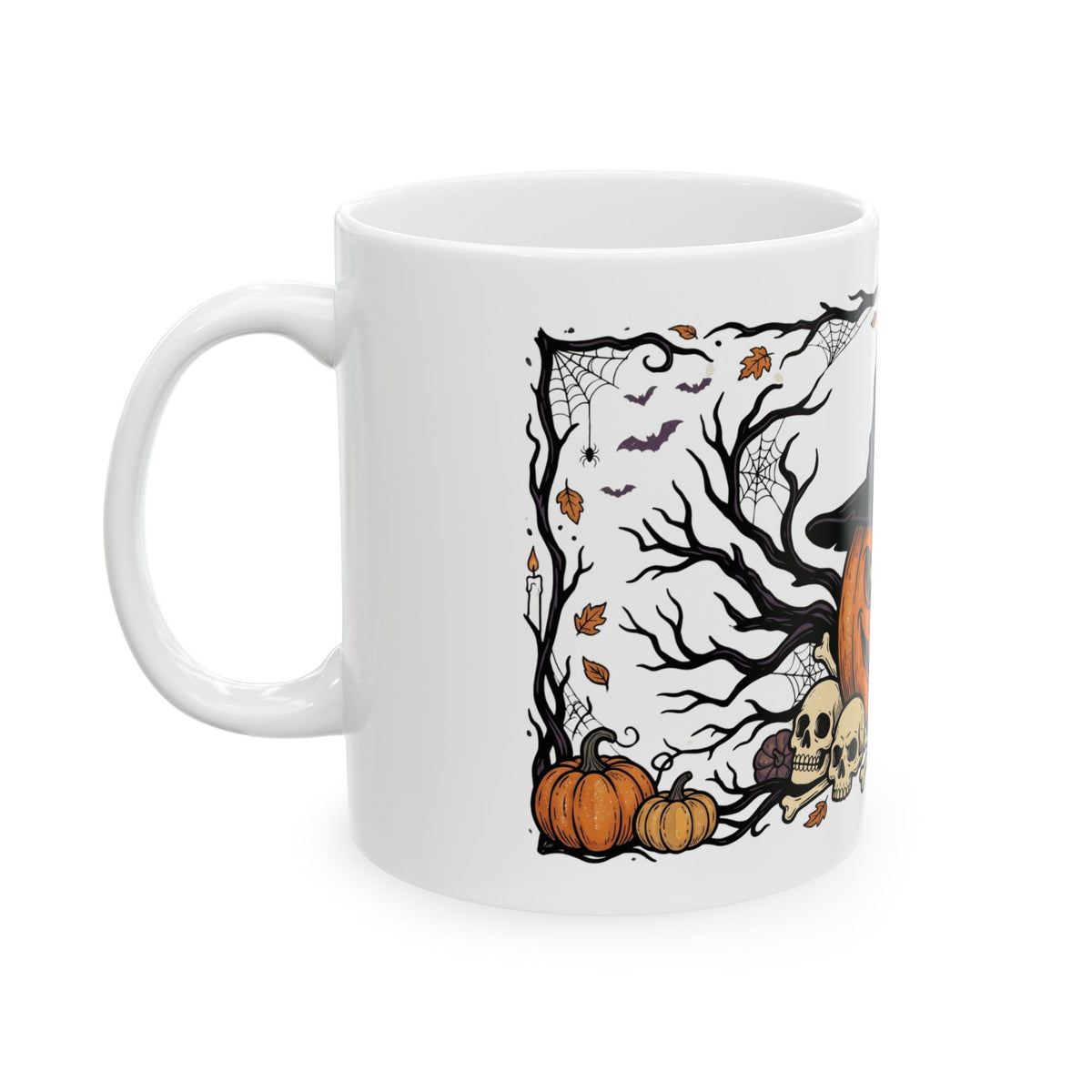 Halloween Pumpkin Witch Mug — Spooky Jack-O'-Lantern Ceramic Coffee Cup (11oz, 15oz)