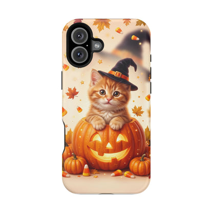 Halloween Kitten Pumpkin Phone Case — Magnetic Impact-Resistant