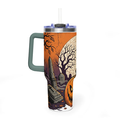 Halloween Pumpkin Tumbler – 40oz Spooky Haunted Graveyard Design
