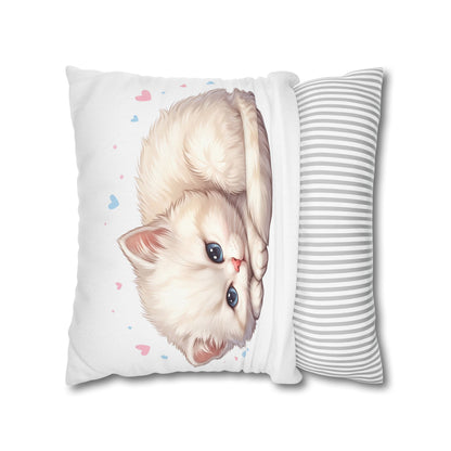 Cute Sleeping Kitten Decorative Pillowcase — Soft White Cat Accent Cushion Cover