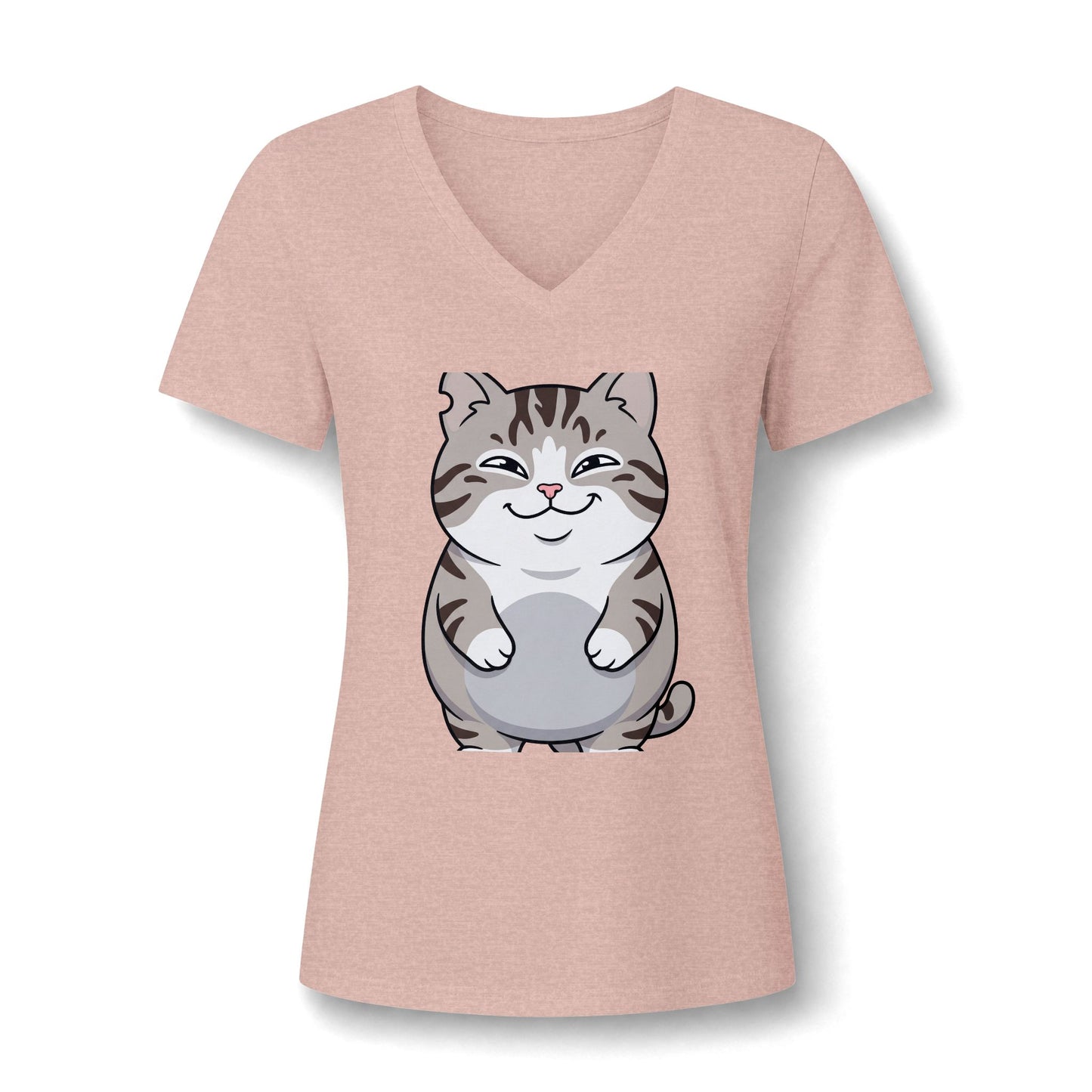 Cute Chubby Cat V-Neck Tee — Women's Cat Lover Shirt