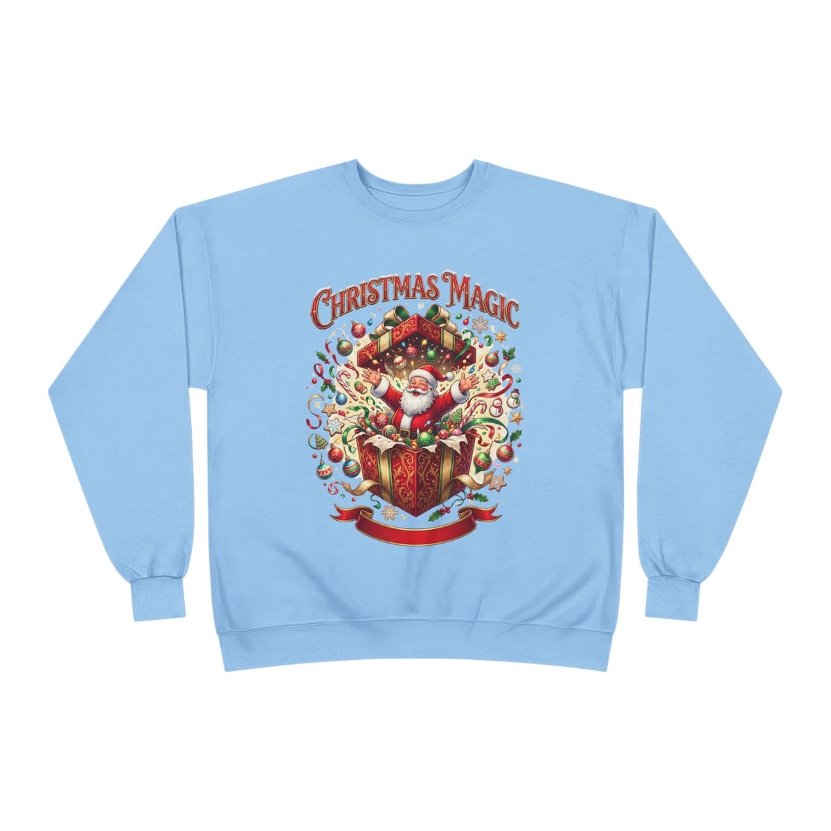 Christmas Magic Crewneck Sweatshirt — Santa Gift Box Holiday Pullover