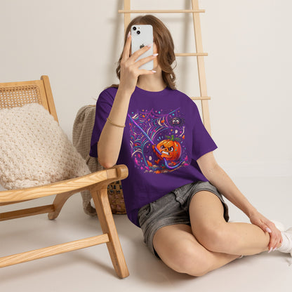 Pumpkin Spider Web Halloween T‑Shirt — Cute Spooky Pumpkin Cartoon Tee
