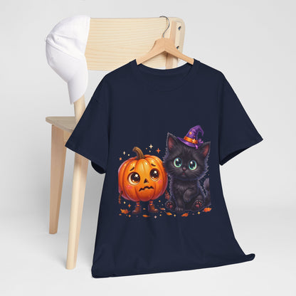 Halloween Black Kitten & Pumpkin T-Shirt