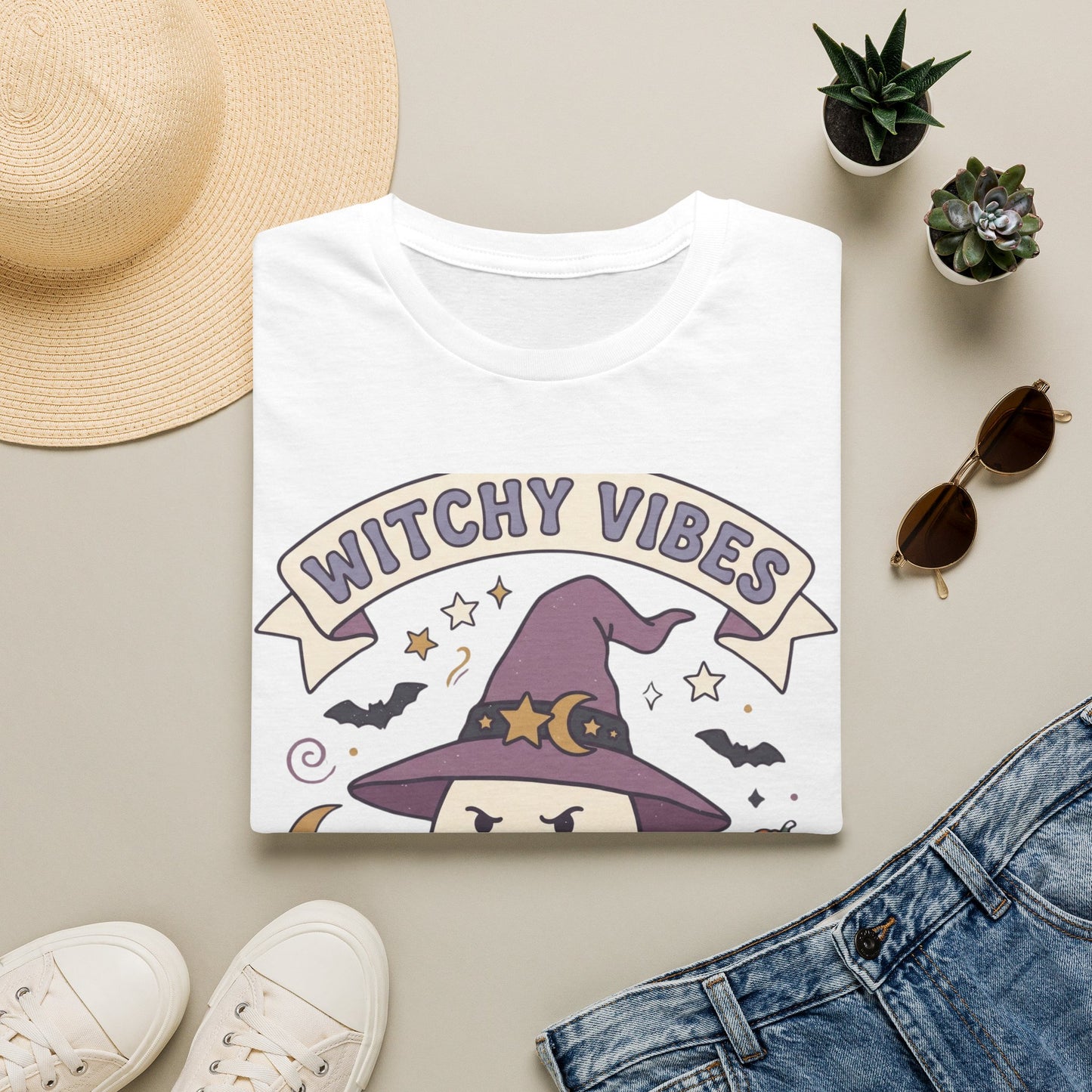 Witchy Vibes T‑Shirt — Cute Ghost Witch Halloween Tee
