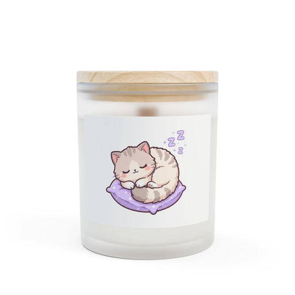 Sleeping Cat Frosted Glass Candle — 11oz Cozy Scented Candle