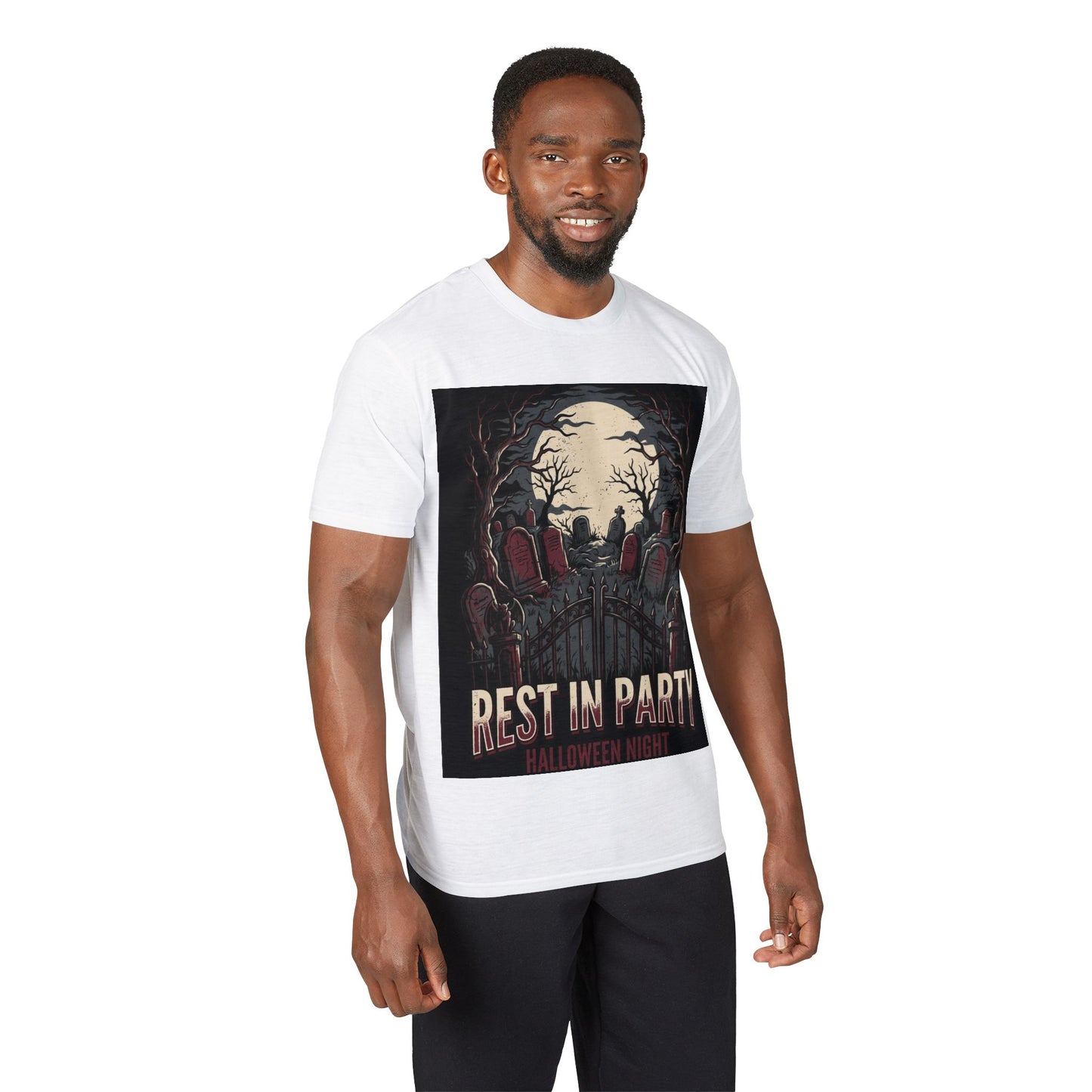 Rest in Party Halloween T-Shirt — Graveyard Skeletons Moonlight Tee