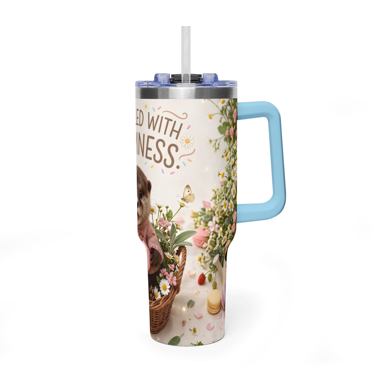 40oz Tumbler – “Sprinkled with Happiness” Puppy Floral Drink Cup