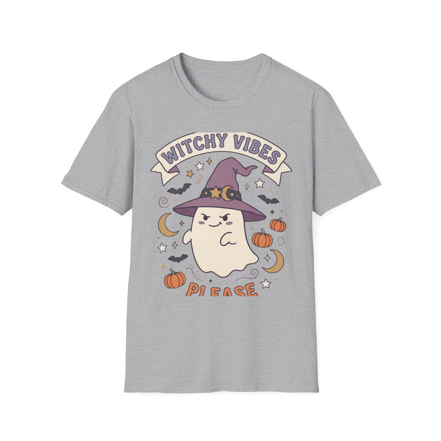 Witchy Vibes T‑Shirt — Cute Ghost Witch Halloween Tee