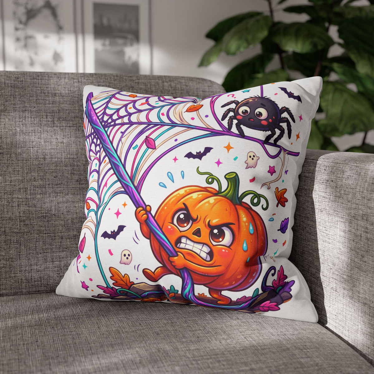 Halloween Pumpkin & Spider Decorative Pillowcase — Cute Spooky Fall Accent