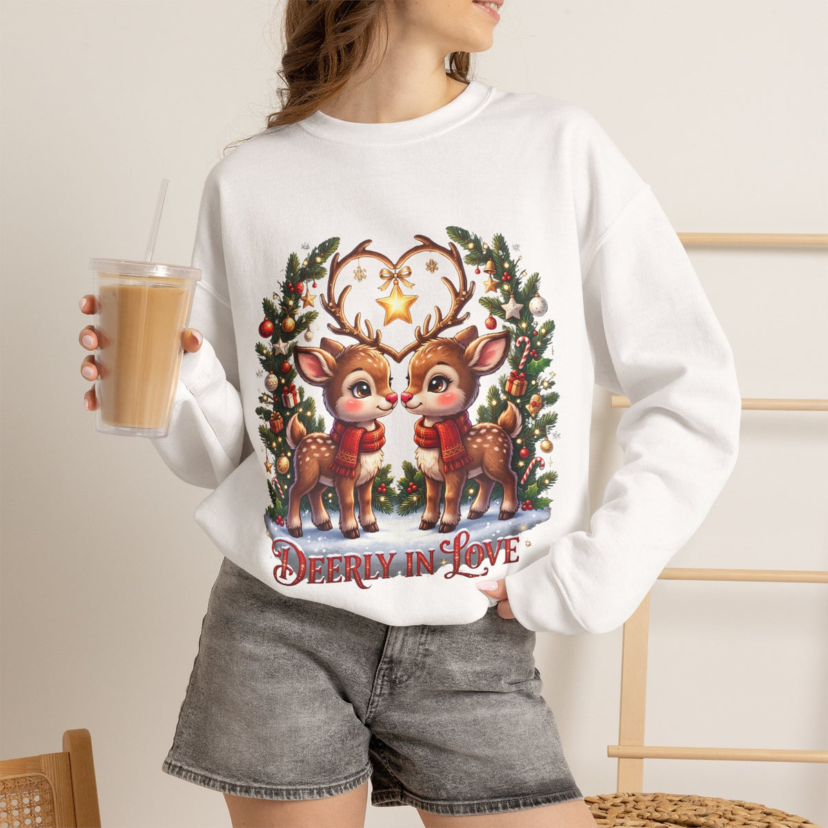Reindeer In Love Sweatshirt – Cute Christmas Couple Deer Holiday Crewneck