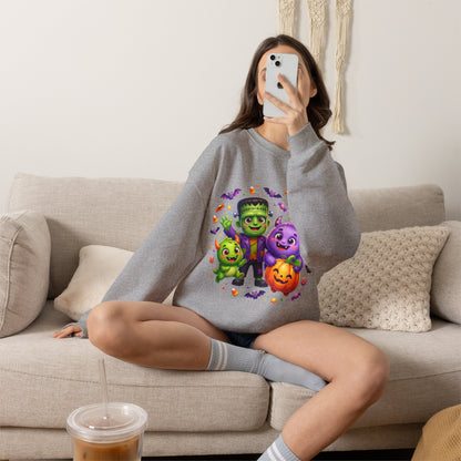 Halloween Monster Crewneck Sweatshirt — Cute Frankenstein, Vampire & Pumpkin Design