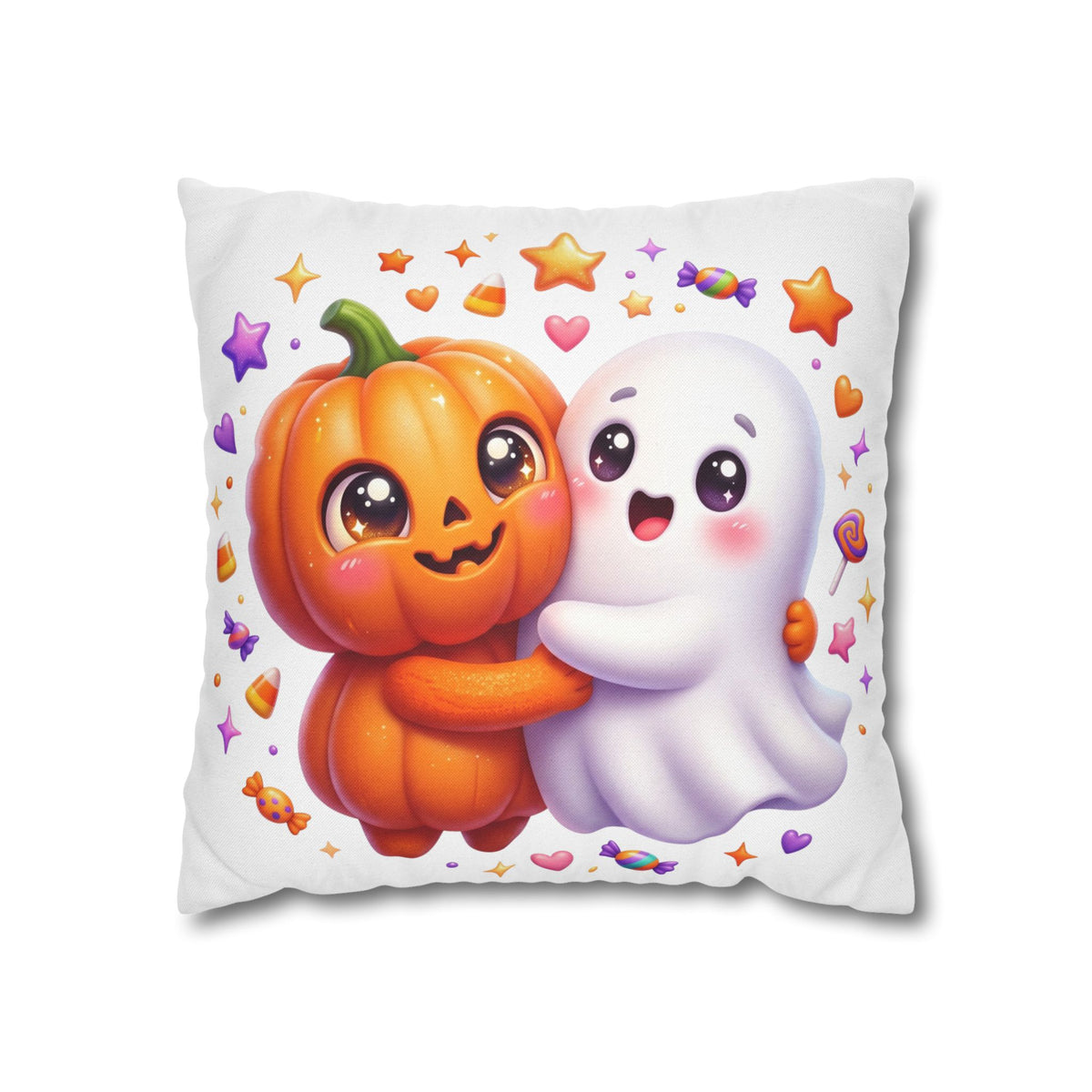 Cute Halloween Pumpkin & Ghost Pillowcase — Spooky Kawaii Decor