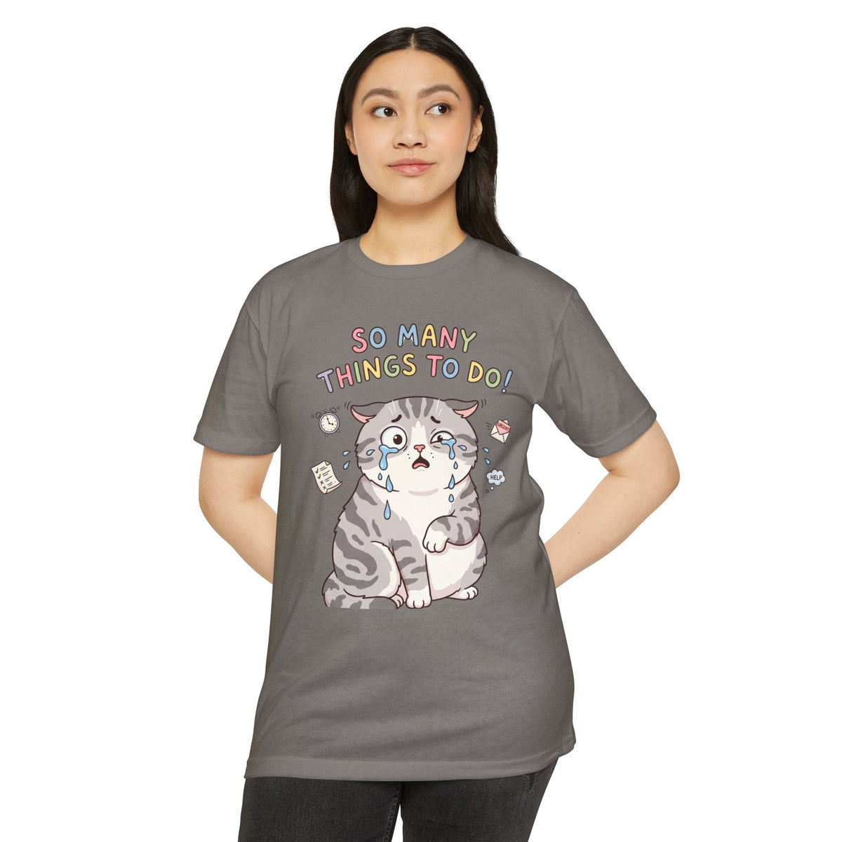 So Many Things To Do! Cat T-Shirt – Cute Overwhelmed Cat Graphic Tee