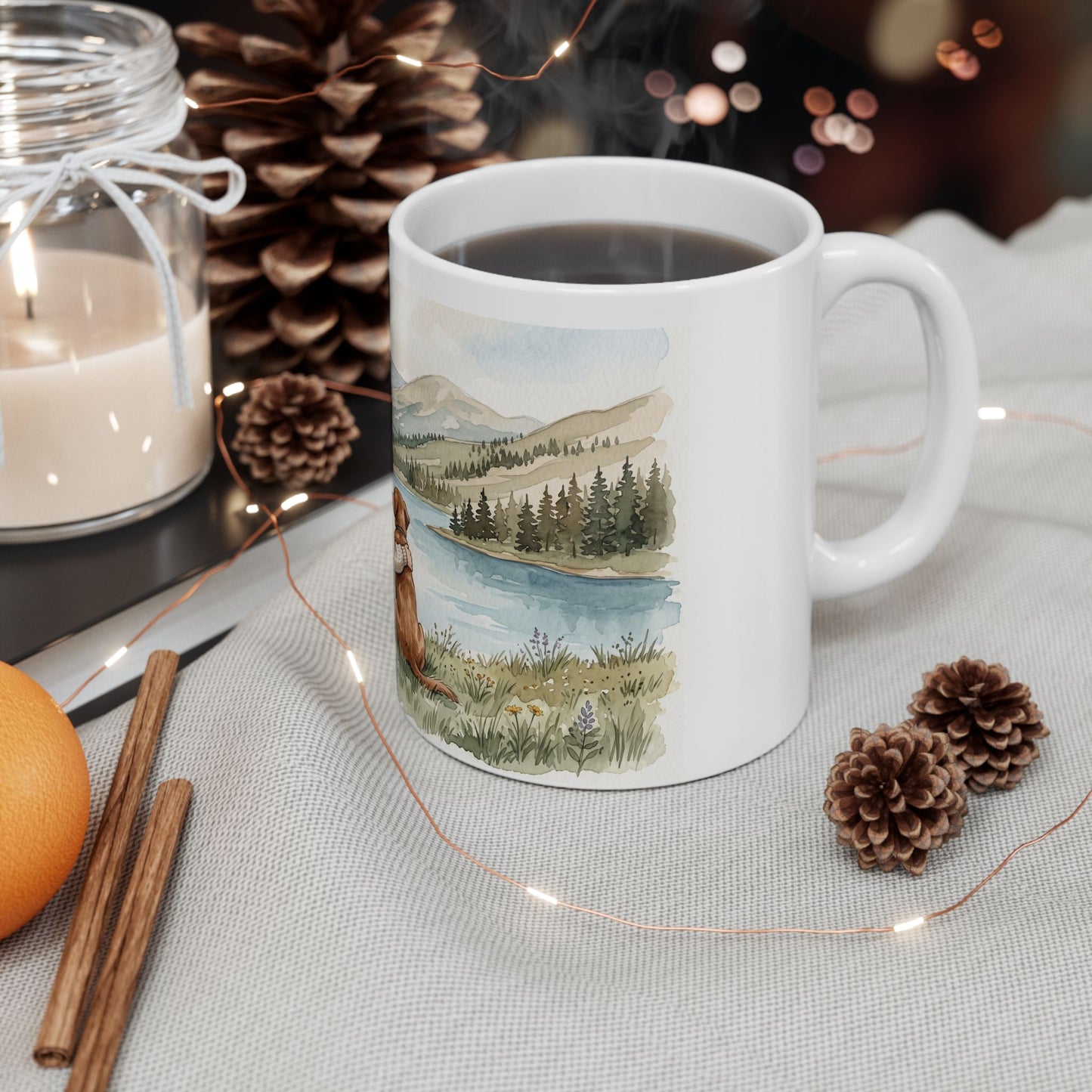 Cozy Mountain Lake - Gifts For Dog Lovers - Woman And Dog Forever By Your Side (Custom Mug) - Personalized Mug