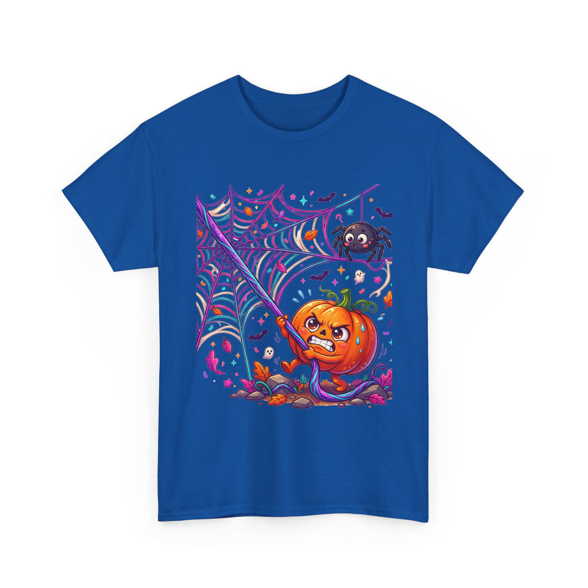 Pumpkin Spider Web Halloween T‑Shirt — Cute Spooky Pumpkin Cartoon Tee