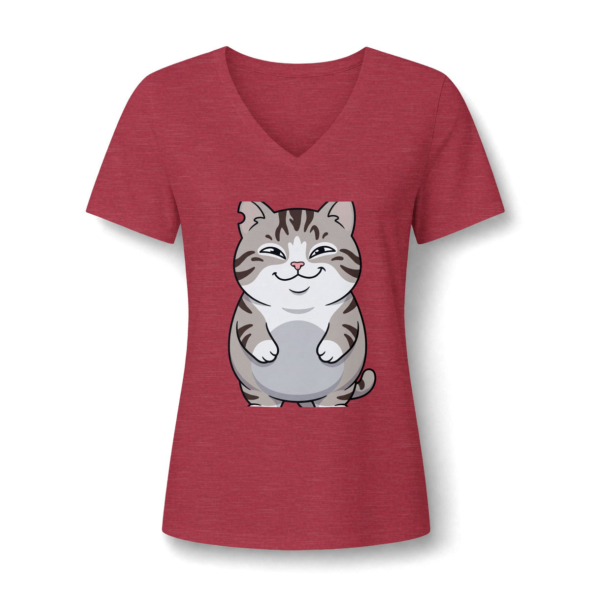 Cute Chubby Cat V-Neck Tee — Women's Cat Lover Shirt