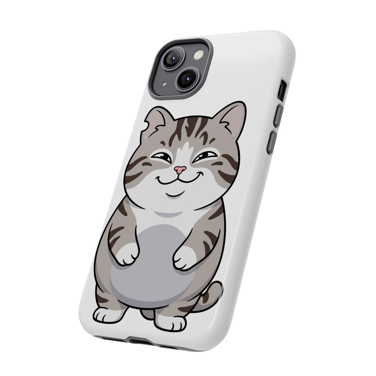 Cute Chubby Cat Phone Case — Protective Tough Case with Smiling Tabby Design