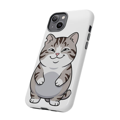 Cute Chubby Cat Phone Case — Protective Tough Case with Smiling Tabby Design