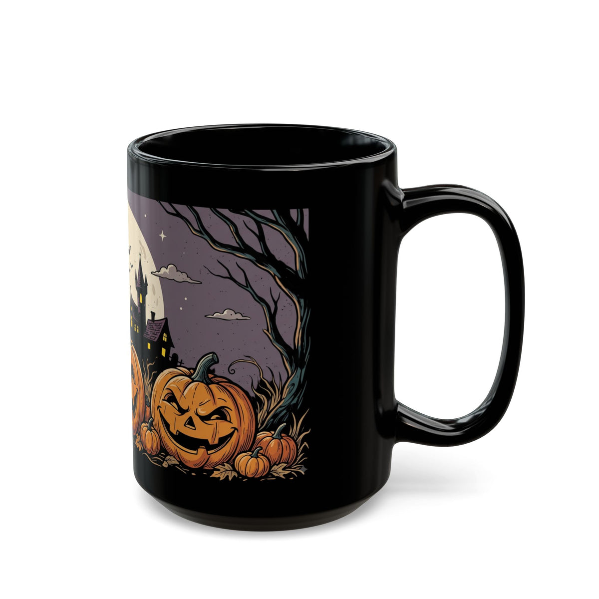 Halloween Pumpkin Night Mug — Spooky Jack-O'-Lantern Black Coffee Cup