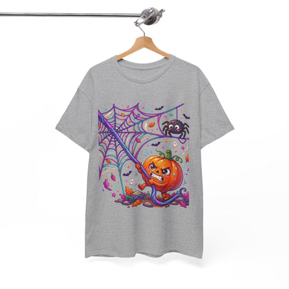 Pumpkin Spider Web Halloween T‑Shirt — Cute Spooky Pumpkin Cartoon Tee