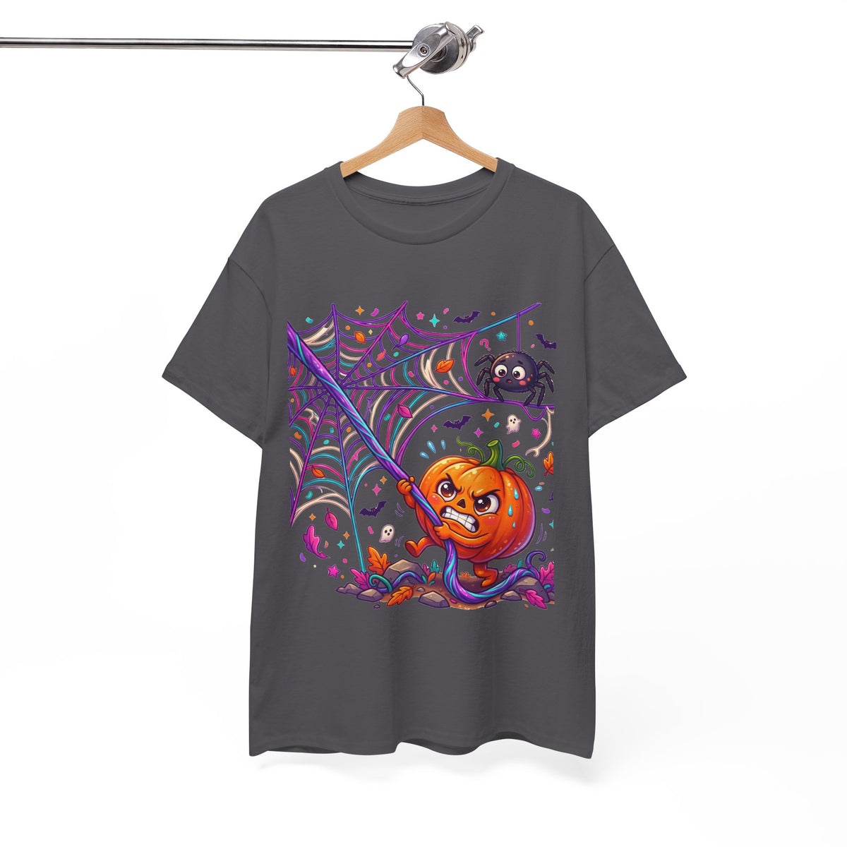 Pumpkin Spider Web Halloween T‑Shirt — Cute Spooky Pumpkin Cartoon Tee