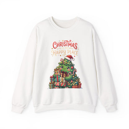 Christmas Happy Place Crewneck Sweatshirt — Cute Kawaii Tree & Gifts Holiday Sweatshirt